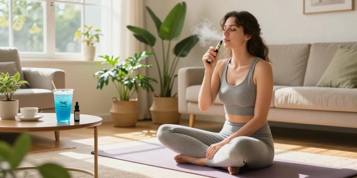Experience natural wellness with strong THC vapes UK in a relaxing setting, featuring a trendy vape device, soothing indoor plants, and organic lifestyle elements.