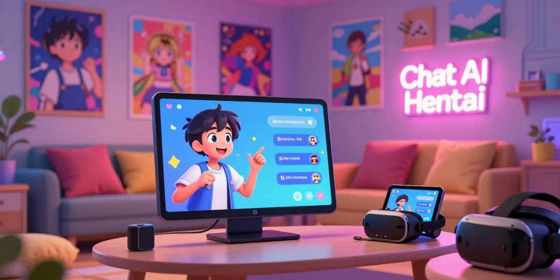Engaging user with ai chat hentai character in a vibrant digital lounge setting.
