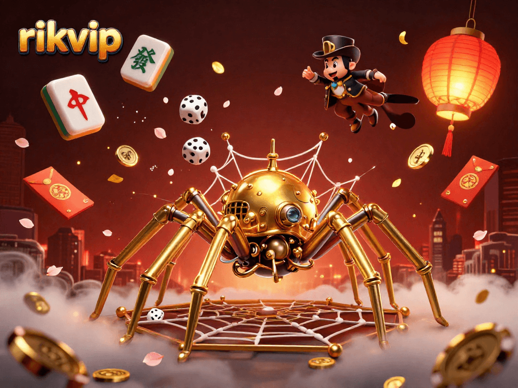 Experience the excitement of rikvip with a lively 3D steampunk casino scene featuring playful characters.
