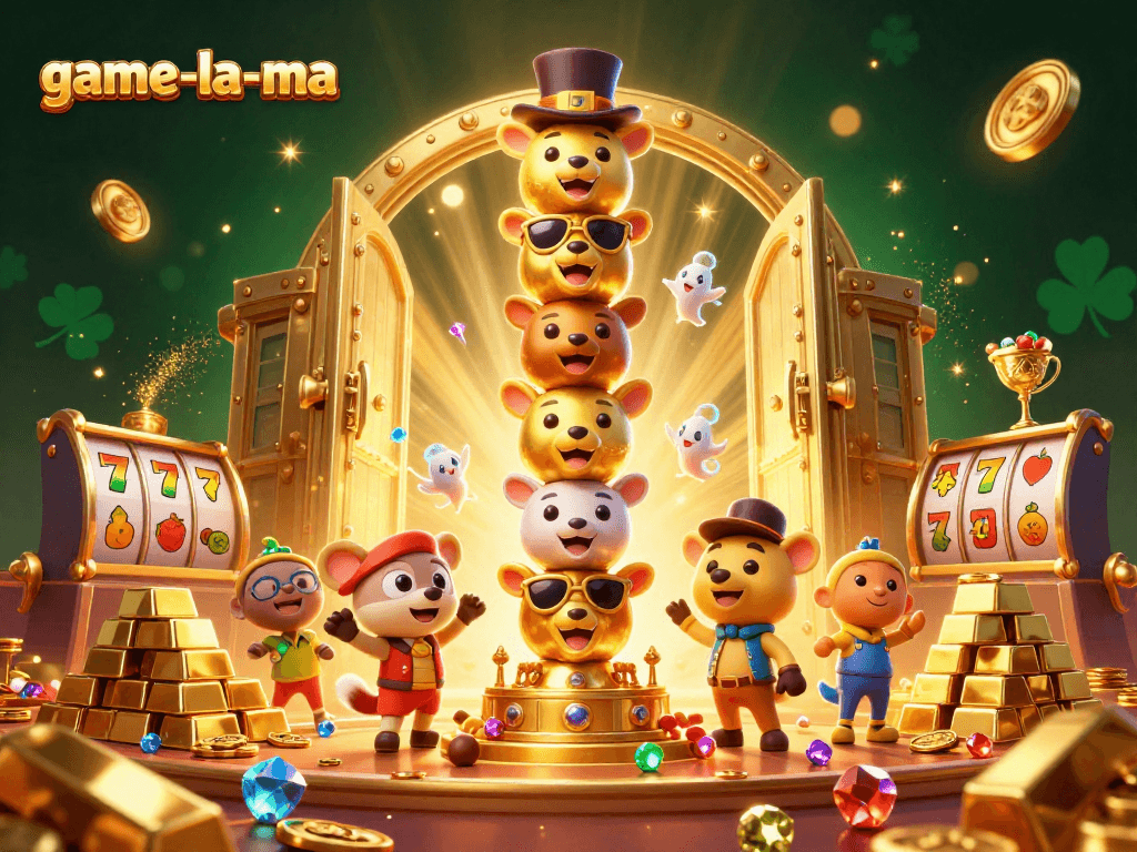 Play big at game-la-ma featuring a vibrant totem pole amidst dynamic casino visuals.