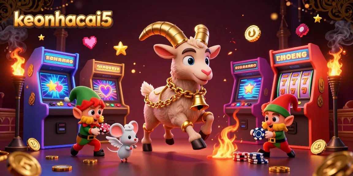 Engage in exciting gambling adventures at keonhacai5 with a vibrant Krampus-themed casino scene.