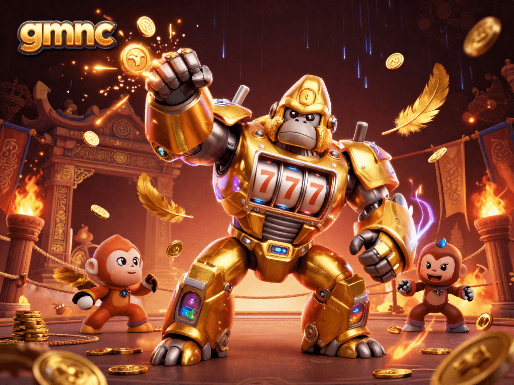 Experience thrilling wins with gmnc's vibrant 3D casino illustration featuring a mech gorilla.