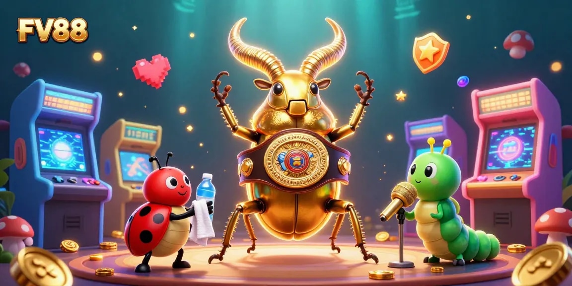 Engage with the thrilling FV88 casino adventure featuring dynamic game elements and colorful characters.