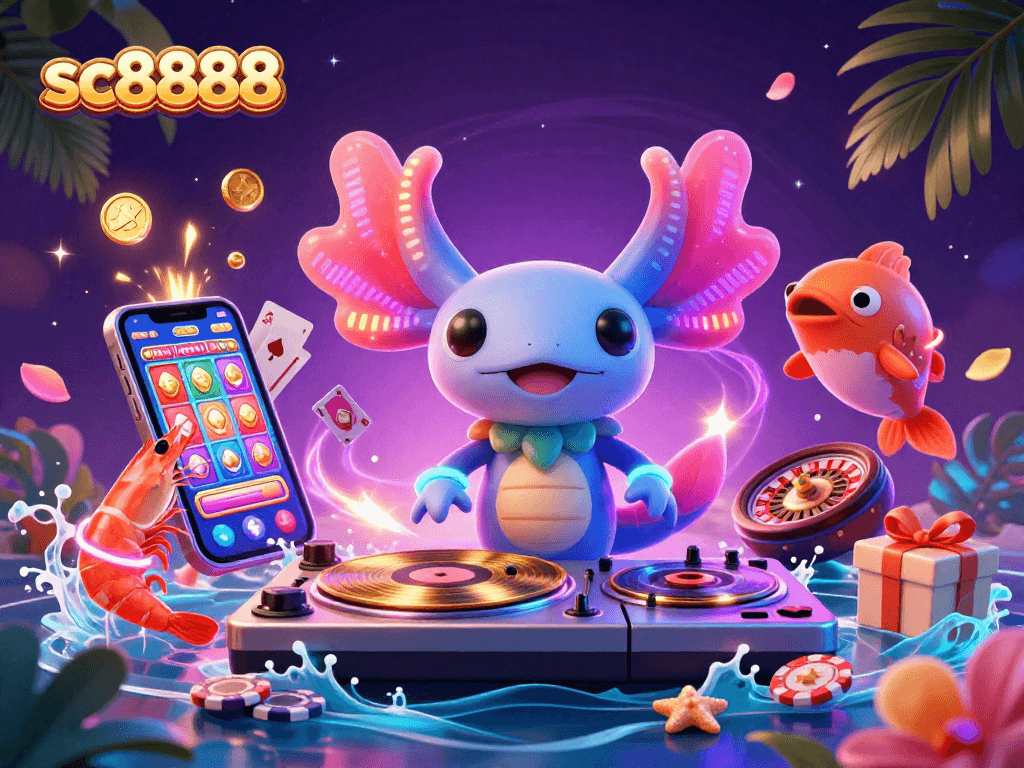 Engage in thrilling gameplay with sc8888, highlighted by vibrant characters enjoying a dynamic casino scene.