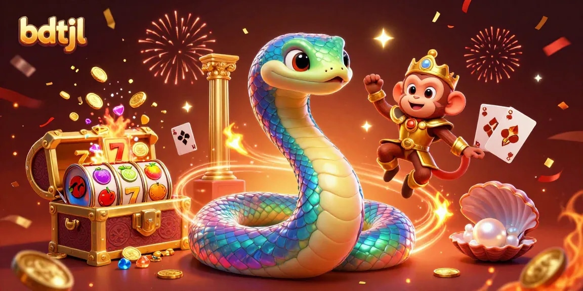 Experience thrilling gameplay with bdtjl's vibrant 3D casino illustration featuring a rainbow serpent.