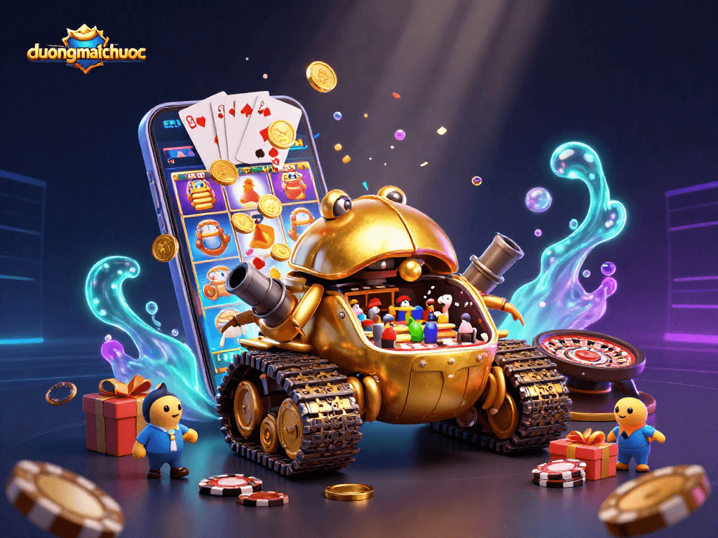 Experience the excitement of duongmatchuoc with a golden beetle tank showcasing a miniature casino!