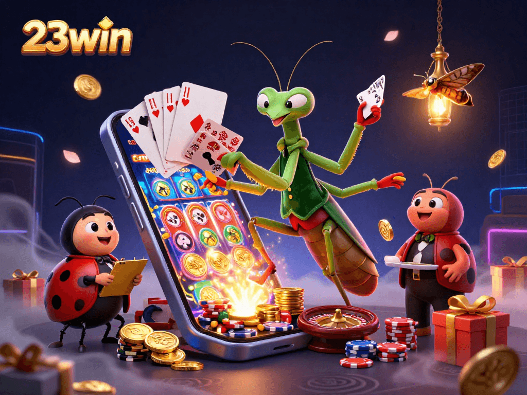 Experience thrilling gameplay with 23win as a giant praying mantis card sharp entertains at the casino.