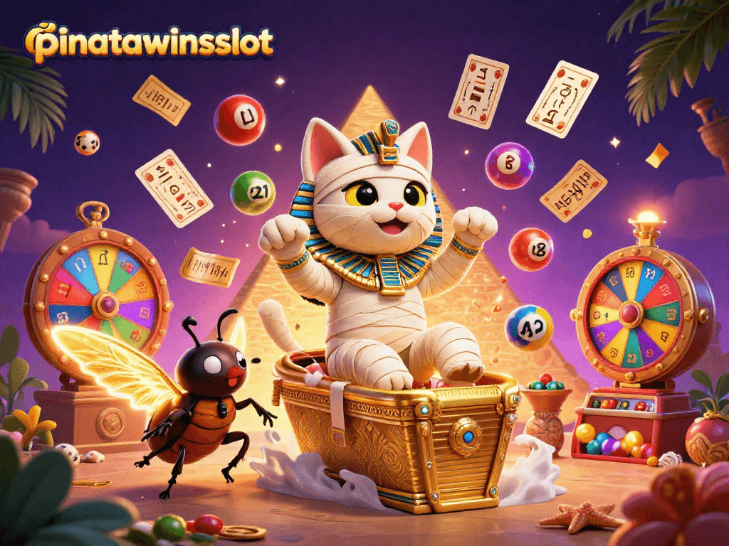 A colorful illustration of the pinatawinsslot game, showcasing the dynamic casino atmosphere and vibrant characters.