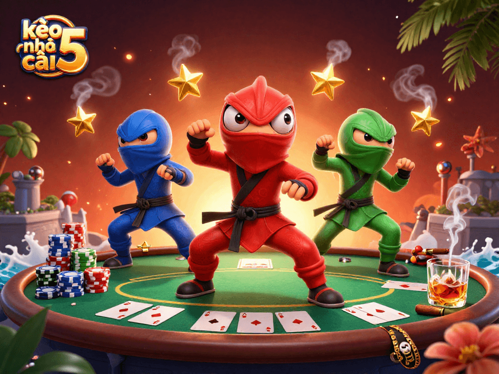 Engage with kèo nhà cái 5 by joining the vibrant poker scene with colorful ninja chameleons.
