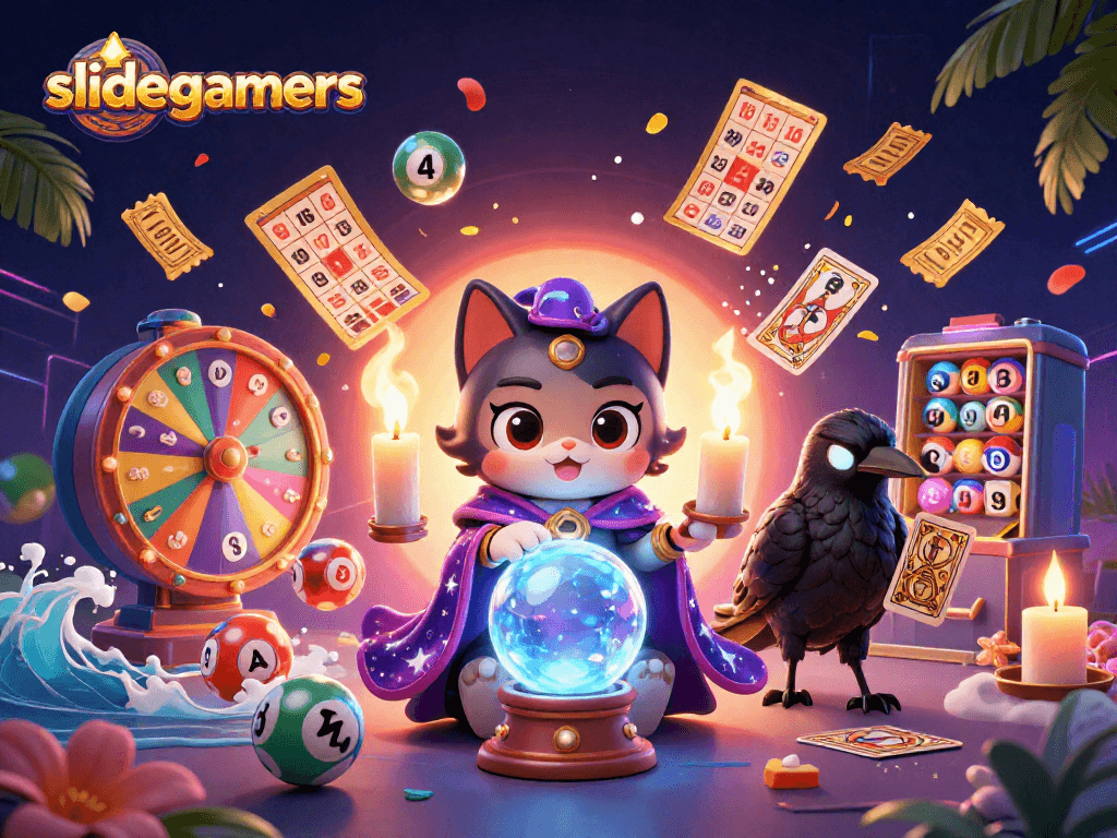 Experience winning moments with slidegamers as colorful lottery elements come to life in a vibrant casino scene.