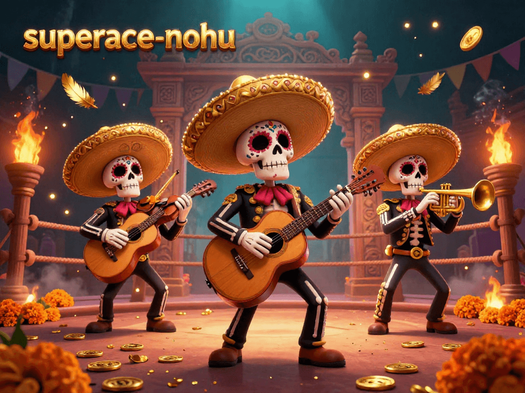 Engage in thrilling action with superace-nohu's vibrant Day of the Dead mariachi band surrounded by golden tokens.
