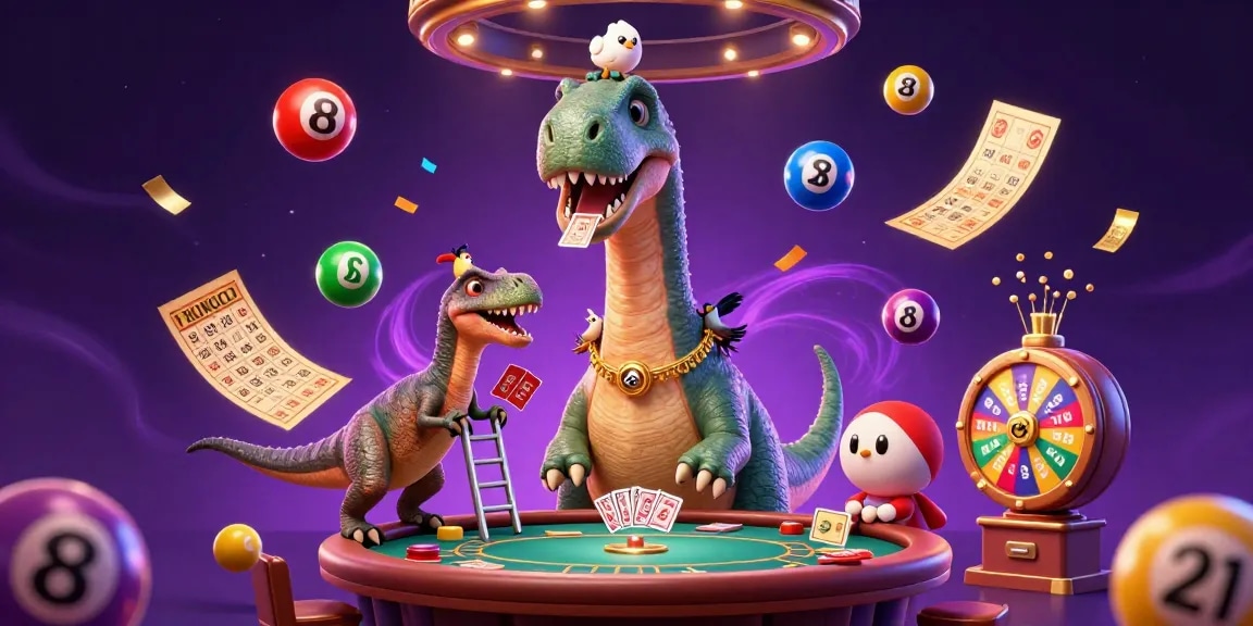 Engage with the vibrant iwin casino scene depicting a playful brontosaurus at a poker table.