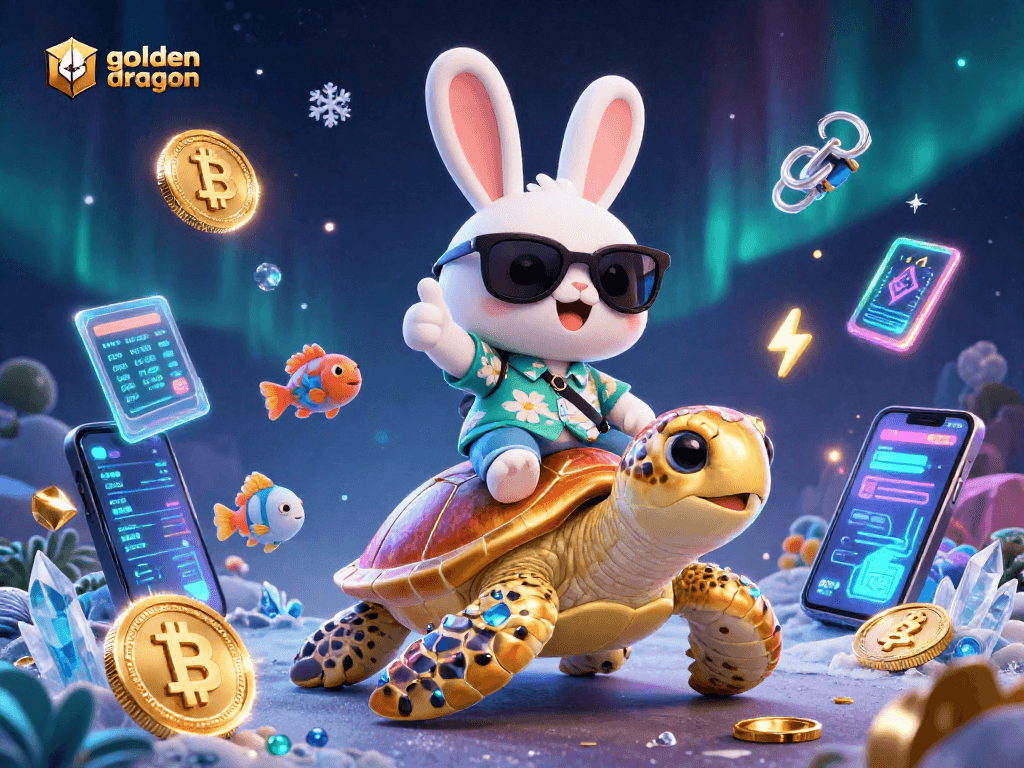 Spin the reels with golden dragon online featuring a lucky rabbit and a golden sea turtle in a vibrant casino atmosphere.