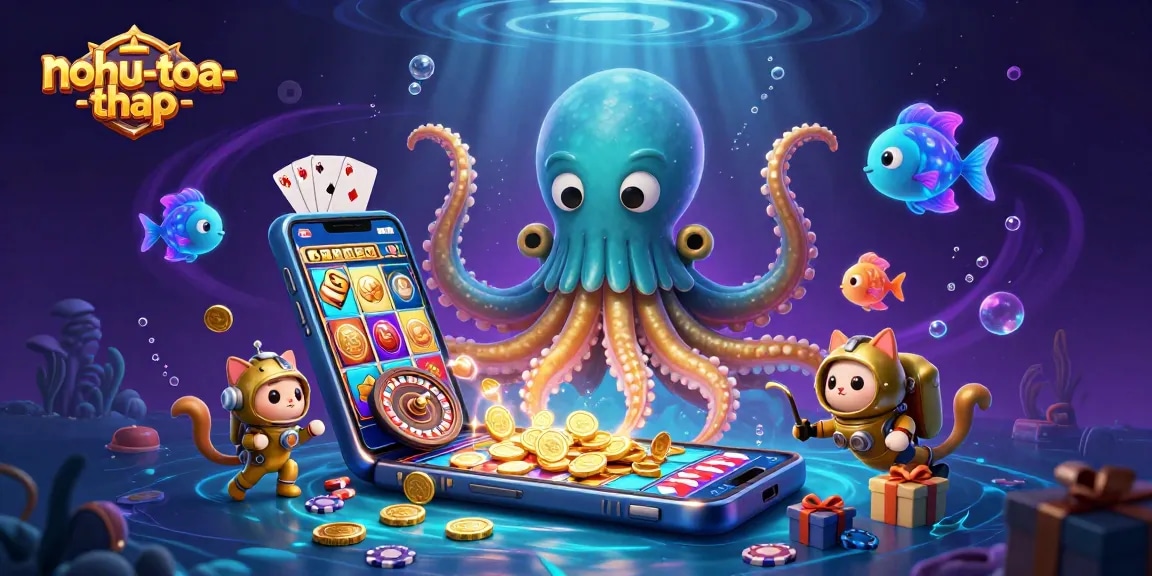 Experience the thrill of nohu-toa-thap game with a kraken, diving cat, and treasure-rich ocean.