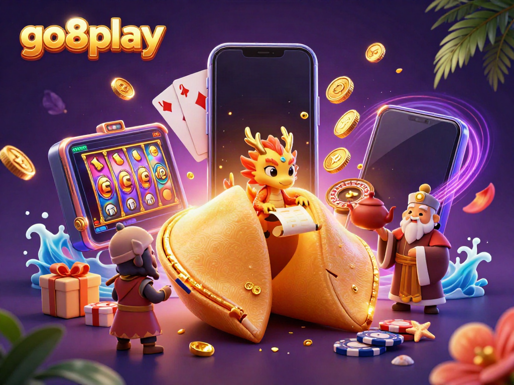 Experience exciting slot gaming at go8play with a vivid 3D illustration of fortune and strategy.