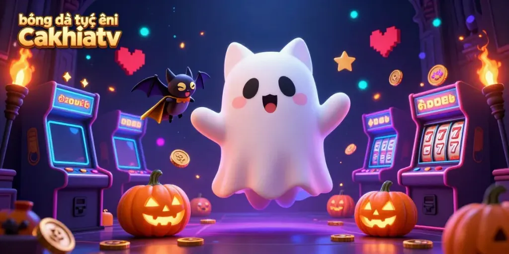 Experience thrilling bóng đá trực tuyến cakhiatv action with a friendly ghost cat and vampire bat in a vibrant casino scene.
