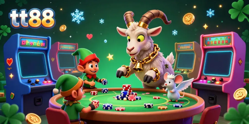 Experience thrilling gambling action with tt88's festive Krampus running a spooky casino filled with colorful games.