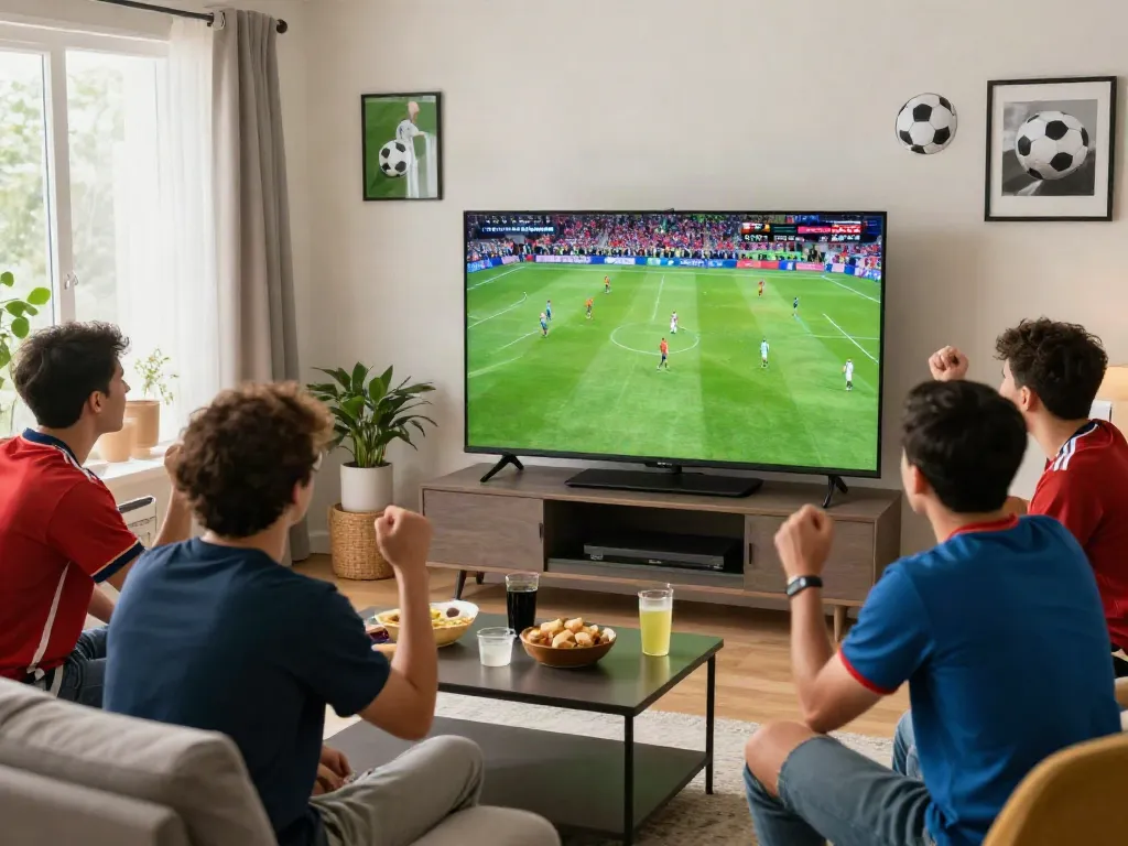 Socolive fans enjoying a football match in a cozy living room