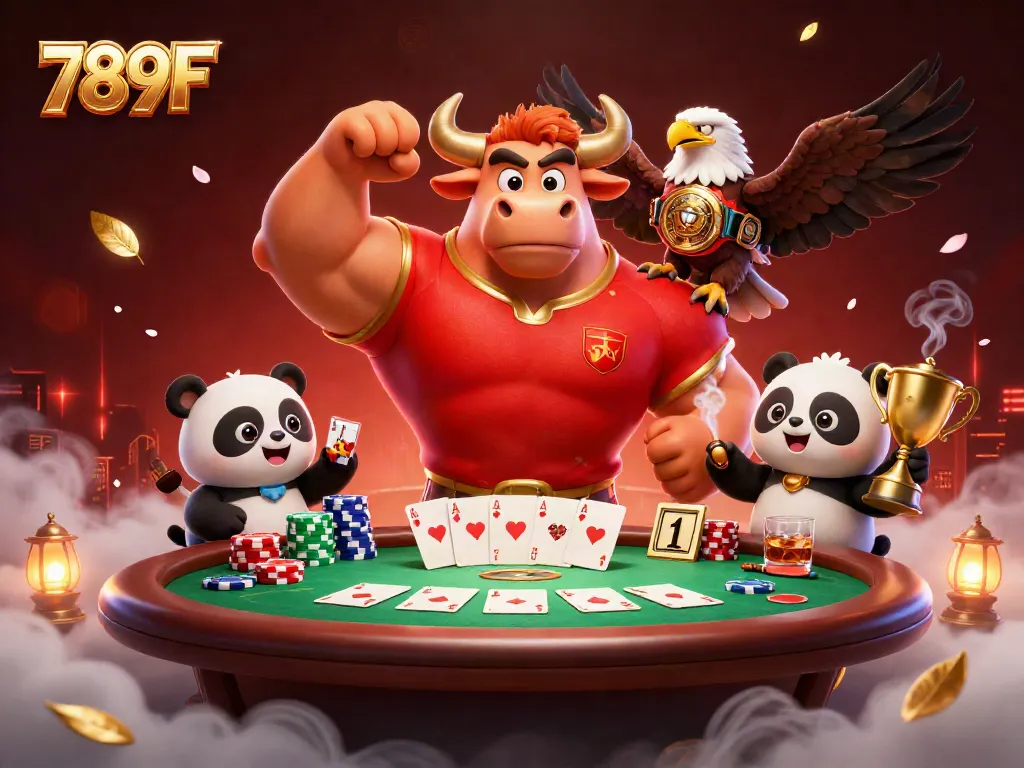 Experience the thrill of 789F with a dazzling casino scene featuring poker elements and vibrant characters.