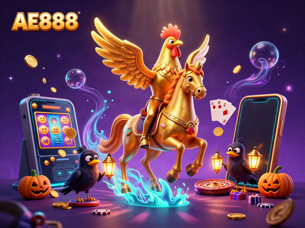 Experience thrilling wins at AE888 casino with a vibrant nighttime scene full of gaming excitement.
