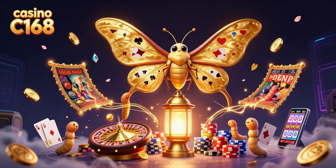 Experience the thrill of casino C168 with vibrant games, dynamic characters, and festive elements in this digital illustration.