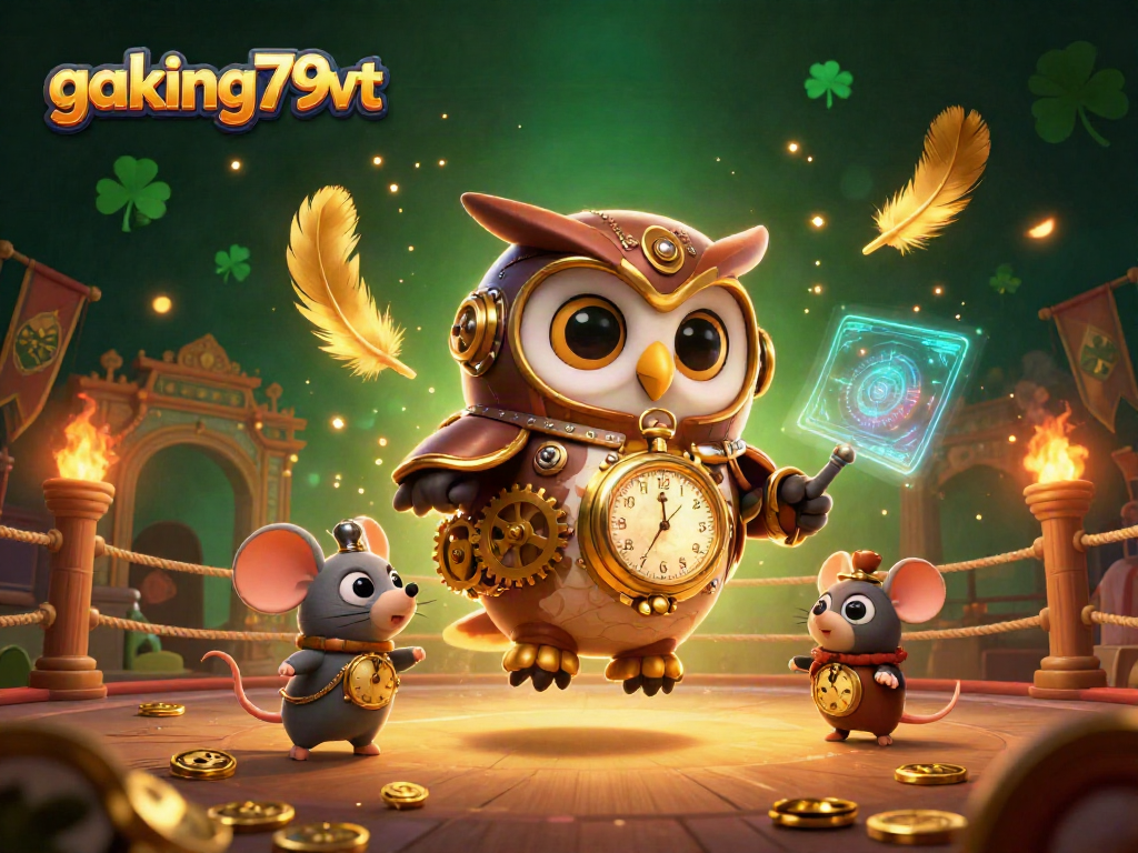 Engage in thrilling cockfighting at gaking79vt with steampunk owl and mouse in a rich casino scene.