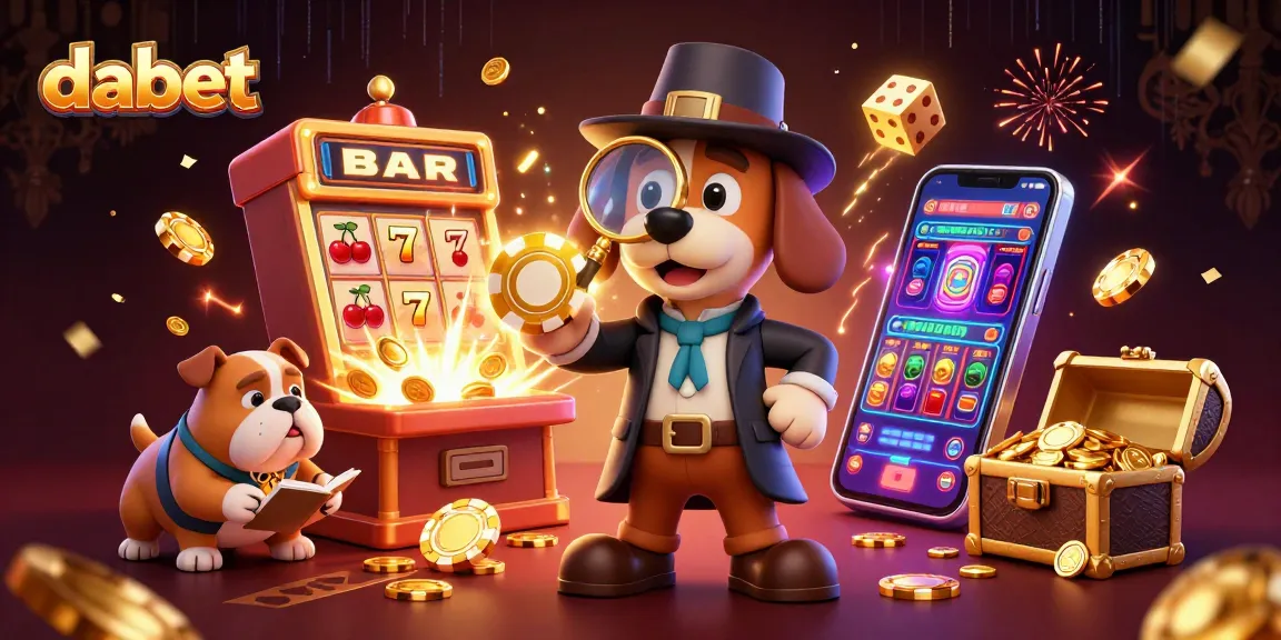 Dabet showcases an exciting scene of a detective and bulldog exploring a dynamic casino treasure.