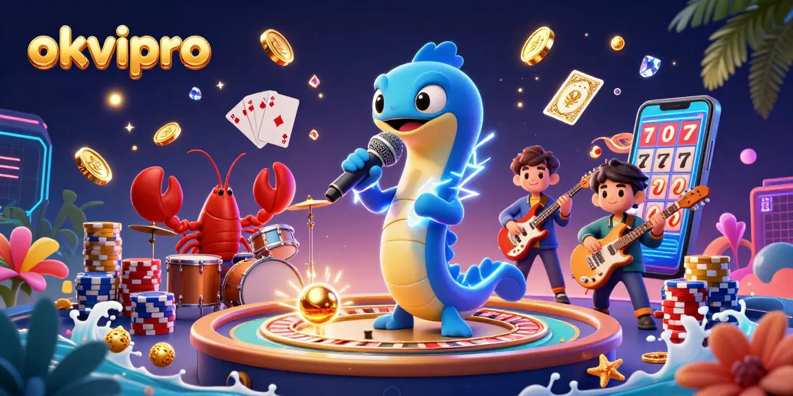 Experience thrilling casino action with okvipro's electric eel DJ and colorful game elements.