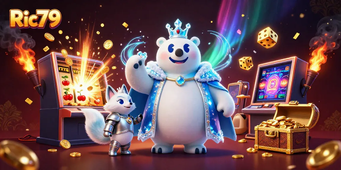 Spin for your jackpot win with Ric79 at this vibrant casino illustration featuring epic characters.