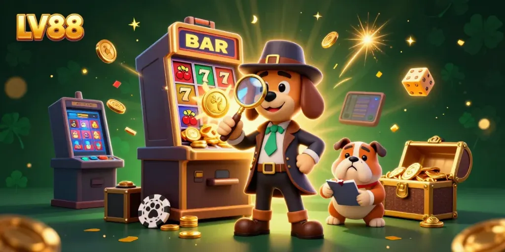 Experience thrilling action at LV88 with cartoon detectives exploring a vibrant casino treasure scene.