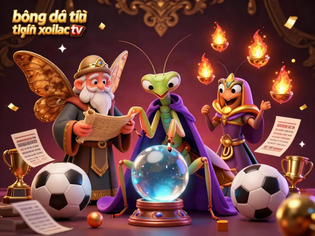 Bóng đá trực tuyến xoilac tv showcases a vibrant illustration of fortune tellers and sports betting elements.