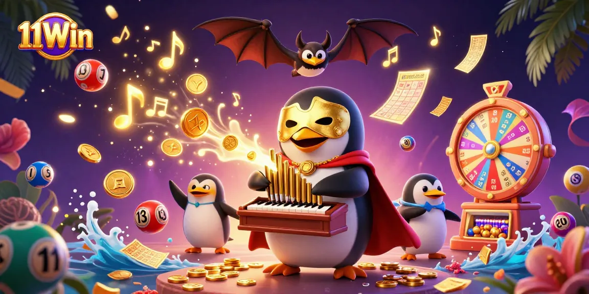 Experience the thrill of 11Win Casino with a golden coin shower and vibrant game elements.