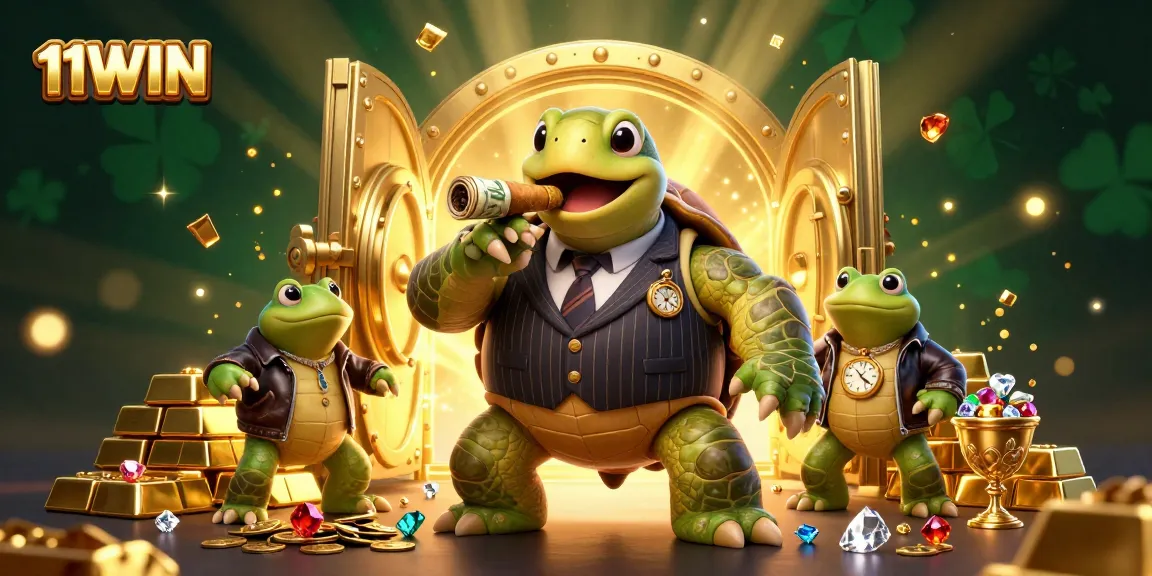 Engage with 11WIN's vibrant casino atmosphere featuring animated characters and sparkling treasures.