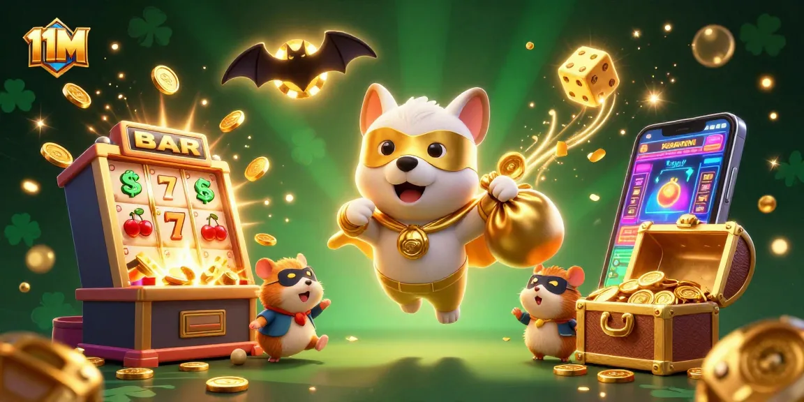 Engage in exciting wins at 11M with a superhero dog leading a jackpot adventure amid vibrant casino elements.