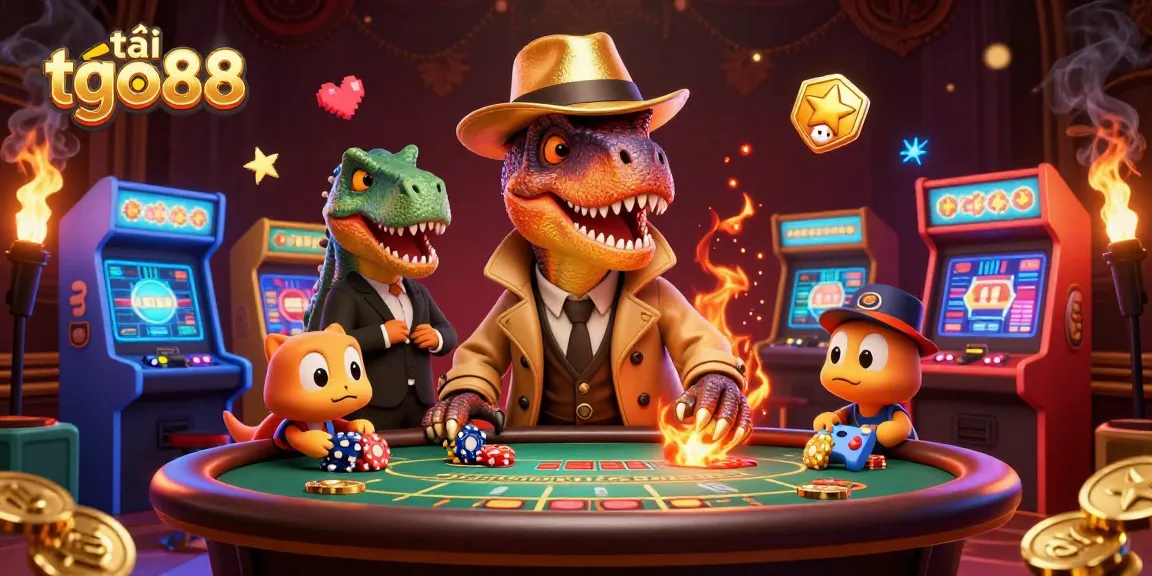 Experience the thrill of tải go88 with a velociraptor card counter and vibrant casino elements.