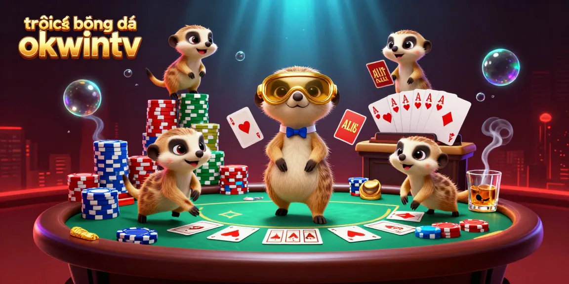Experience thrilling action with trực tiếp bóng đá okwintv, showcasing a vibrant casino scene of meerkats in a dynamic 3D illustration.