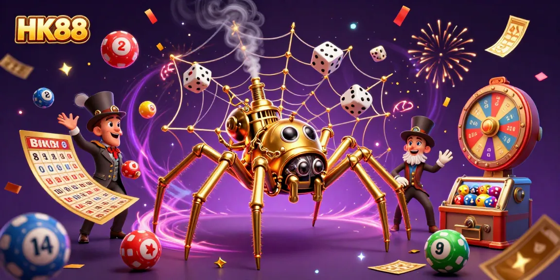 Experience vibrant gambling excitement with HK88's colorful casino-themed illustration.