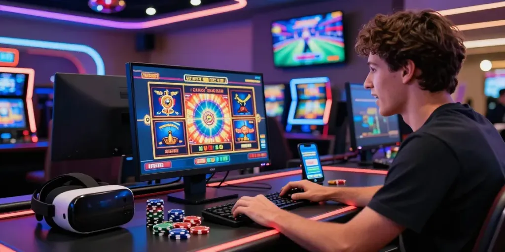Player enjoying a thrilling game on US slot sites with vibrant graphics and immersive technology.