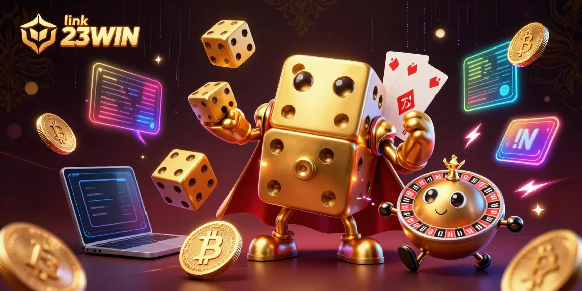Engage with top-tier gaming excitement at link 23WIN as vibrant dice and coins animate the scene.