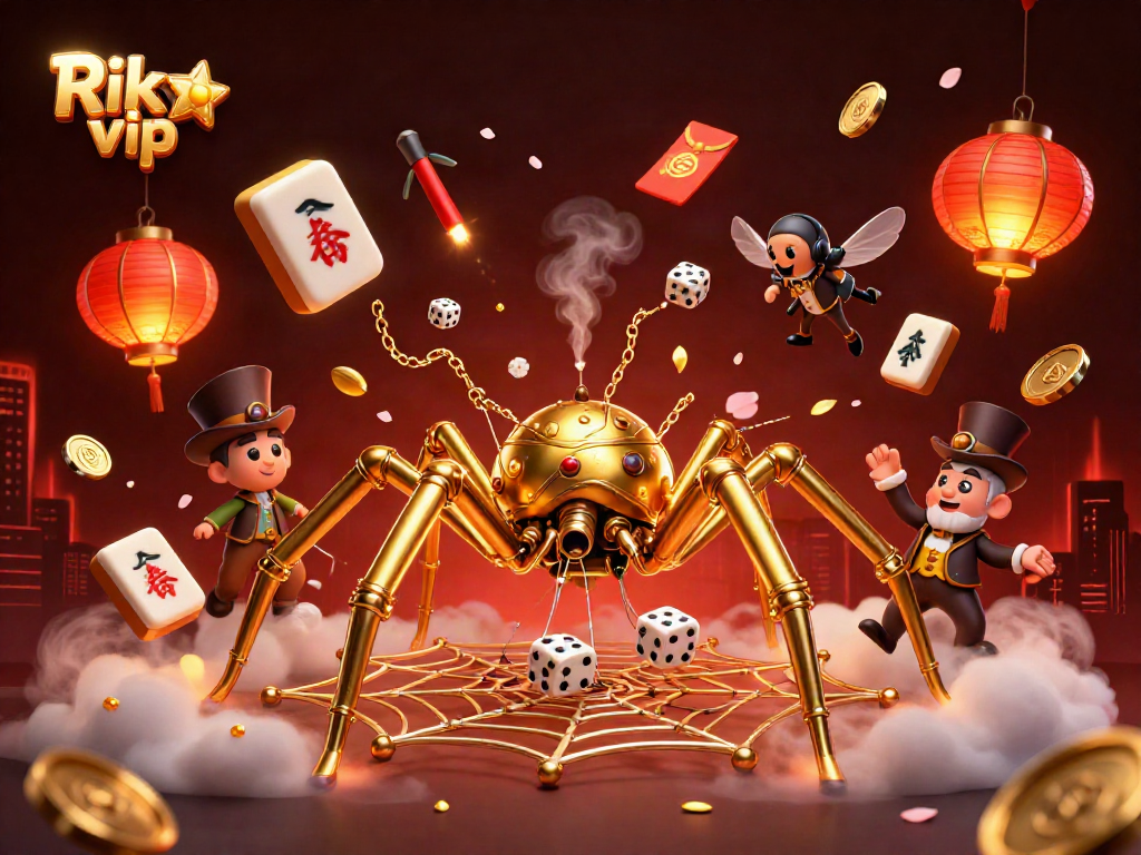 Engage with Rik vip's thrilling gameplay in a vibrant casino-themed 3D illustration.