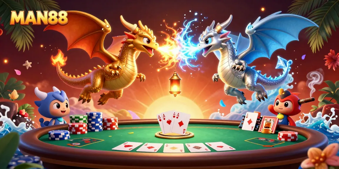 Engage in thrilling gameplay at MAN88 with dynamic dragons and vibrant poker elements.