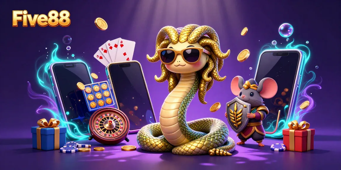 Explore the engaging world of Five88 with Medusa and a warrior mouse in an exciting 3D casino scene.
