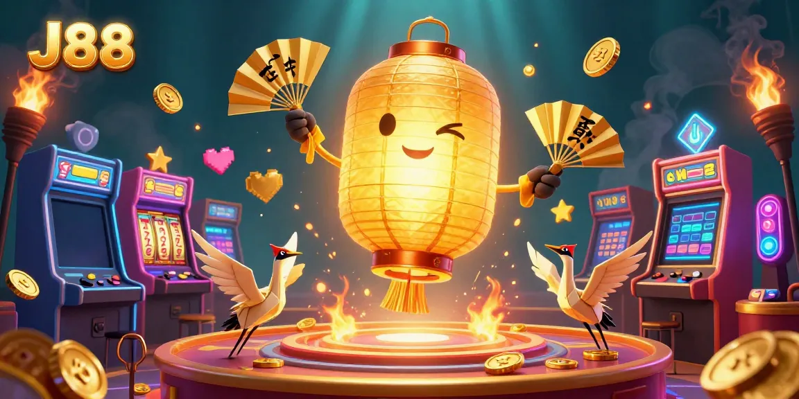 Engage in thrilling casino adventures with J88, featuring a golden lantern spirit amidst exciting slot games.