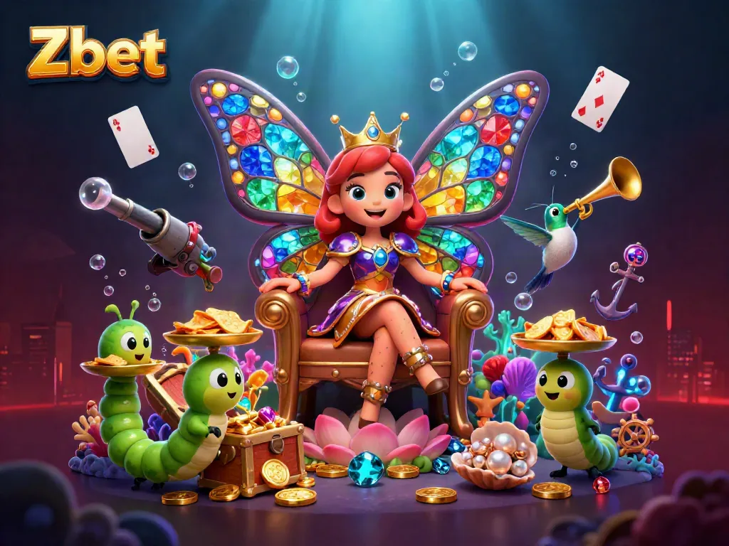 Engage in exciting Zbet casino experiences with vibrant characters and gold-filled treasure.