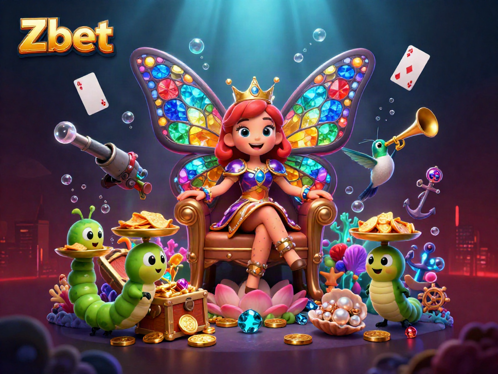 Engage in exciting Zbet casino experiences with vibrant characters and gold-filled treasure.