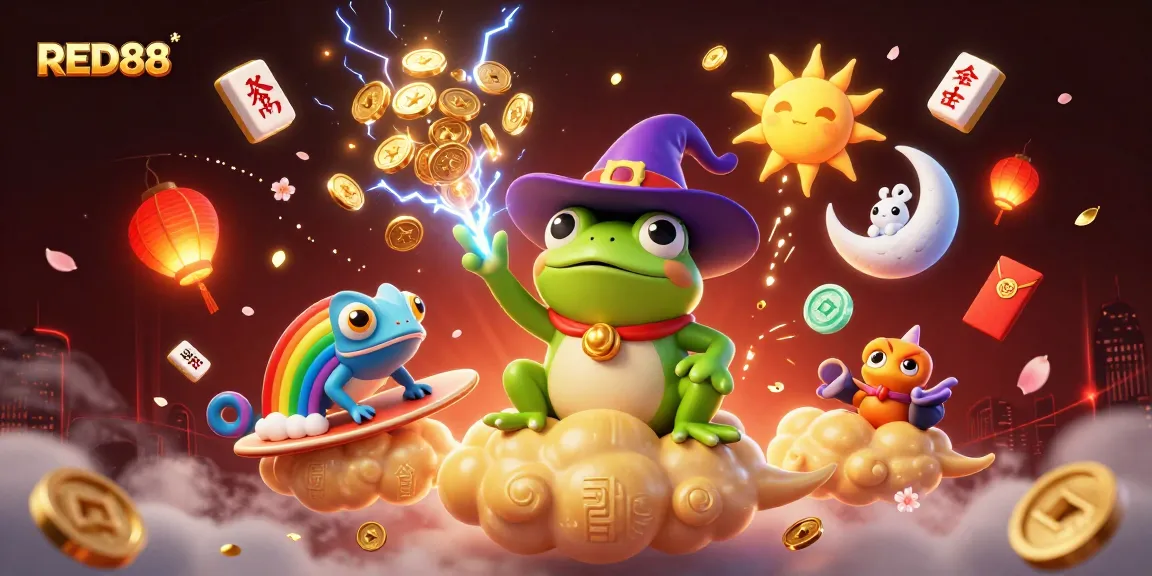 Feel the thrill at RED88 while the weather wizard frog conjures wealth amidst vibrant casino elements.