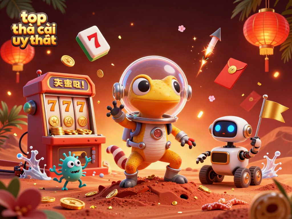Win big at top nhà cái uy tín with a dynamic 3D Martian casino adventure illustration.