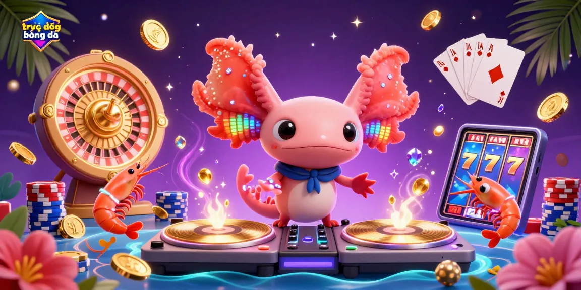 Experience trực tiếp bóng đá with a vibrant DJ scene filled with gold coins and lively characters.