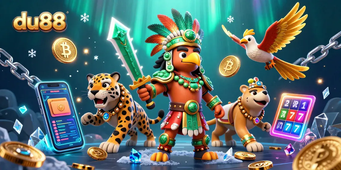 Experience the excitement of du88 with an engaging casino-themed 3D illustration featuring ancient warriors and modern digital elements.