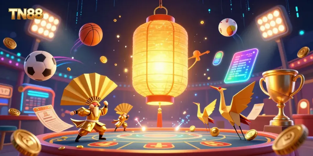 Experience the excitement of TN88 with dynamic sports action and vibrant casino elements.